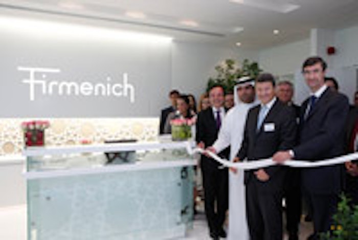 In the foreground – left to right: Louis Lecoeur, general manager Firmenich Dubai/UAE; Marwan Abdulaziz, director Dubiotech; Patrick Firmenich, Firmenich CEO; and Marco Baccanti, executive director Dubaitech.