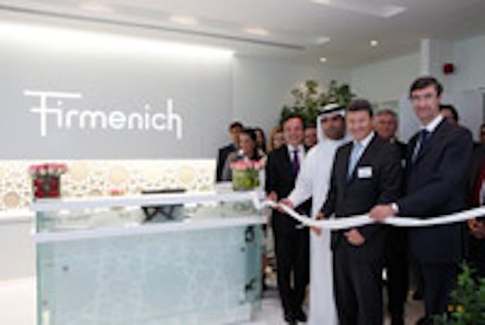 In the foreground – left to right: Louis Lecoeur, general manager Firmenich Dubai/UAE; Marwan Abdulaziz, director Dubiotech; Patrick Firmenich, Firmenich CEO; and Marco Baccanti, executive director Dubaitech.