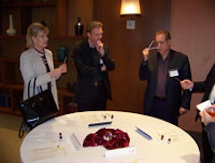 Sue Phillips (Scenterprises), Dirk Braun (Symrise) and John Gamba (Givaudan) at the launch party.
