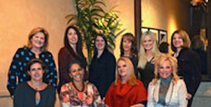 WFFC Chicago Chapter Board of Directors. Seated from left: Christa Gibson (Pearlchem Corp.), Dafne Diez de Medina (Innova Flavors), Karen Van Kampen (PLT Health), and Jane Pinda (Flavor & Fragrance Specialties). Standing from left: Marilynn Kelly (Belle-Aire Fragrances, Inc.), Marissa Piazza (H.B.Taylor Company), Cheryl Schaul Udzielak (Giuvadan Flavors Corp.), Mary Maile (Innova Flavors), Kelli Heinz (Bell Flavors and Fragrances, Inc.), and Kristine Watson (Frutarom).