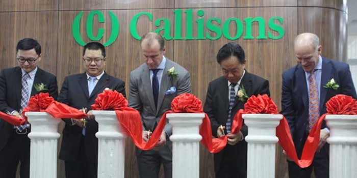 Pictured (left to right): Feng Zhang, vice president of Nanopolis Suzhou Co., Ltd., Jeffrey Jiang, deputy director, Investment Promotion Bureau, Suzhou Industrial Park Administrative Committee, Jim Burgett, president of Callisons, Inc., Jiangqiang Xiang, executive vice president and general secretary of China Oral Care Industry Association, Rick Robinson, chief financial officer of Callisons, Inc.