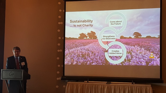Symrise chief sustainability officer, Hans Holger Gliewe, addresses Irma, sustainability and more at RIFM's annual meeting.