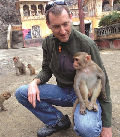 A man with a monkey