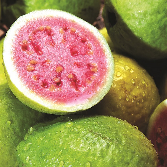 Guavanate Bedoukian Research www.bedoukian.com Guavanate (FEMA# 4165, CAS# 41654-15-3) enhances sweet and juicy tropical fruit notes in a variety of flavor and fragrance applications. Its odor presents a powerful, aromatic, slightly woody impression with a creamy coconut dry down. Guavanate excels at adding a natural exotic character, contributing complexity and depth to an assortment of fruity floral and tropical formulations including guava, mango, pineapple, longan and more.