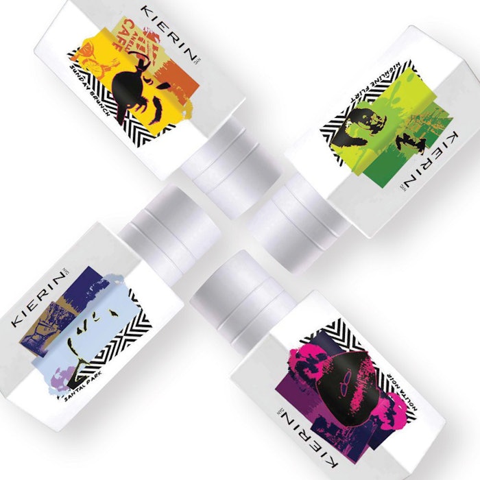 KIERIN NYC fragrance collection, embodying the inspirational vibes of a pivotal generation: Highline Flirt, Nolita Noir, Santal Park and Sunday Brunch inspired by a culturally diverse, motivated and thoughtful city lifestyle. (PRNewsfoto/KIERIN NYC)