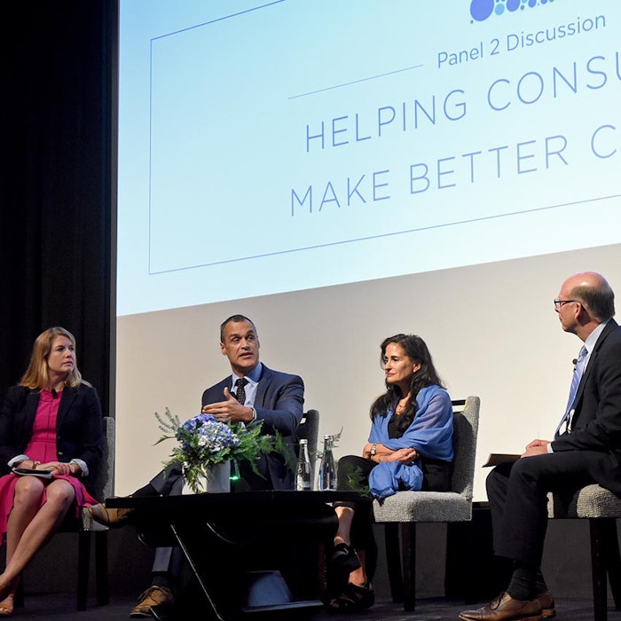 (From right) “Helping Consumers Make Better Choices,” was moderated by Jim Jones, Household and Commercial Products Association, and featured panelists Dan Gardner, author and principal at Tactix; Susan McPherson, founder and CEO, McPherson Strategies; and Meghan Stasz, vice president, packaging and sustainability for the Grocery Manufacturers Association.