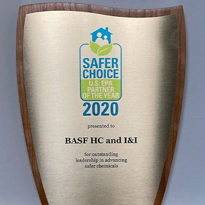 BASF wins 2020 EPA Safer Choice Partner of the Year award.