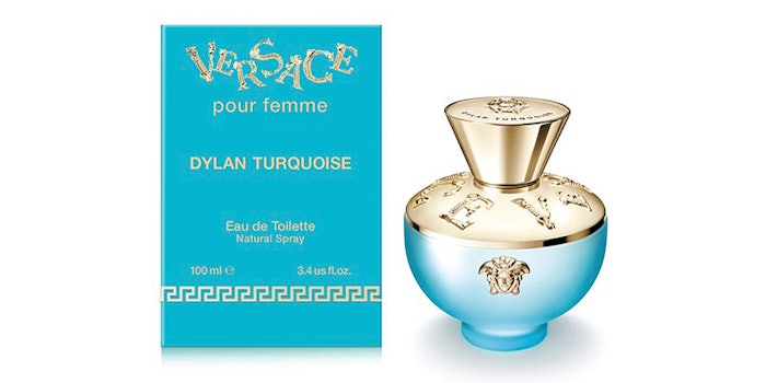 Versace's newest fragrance, Dylan Turquoise. Photo Credits: Versace.