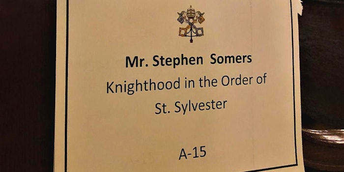 Steven Somers' award is a Papal Honor given by Pope Francis.