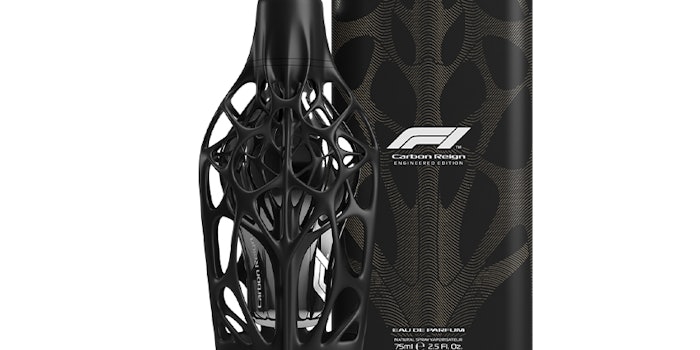 The F1 Fragrances Engineered Collection features bottles with 3D printed exoskeletons. Photo Credit: F1 Fragrance.