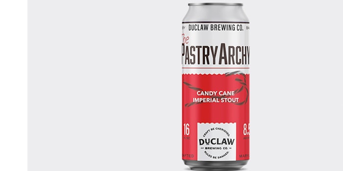 The limited-edition Candy Cane Imperial Stout is available for the holidays. Photo: DuClaw Brewing Co.