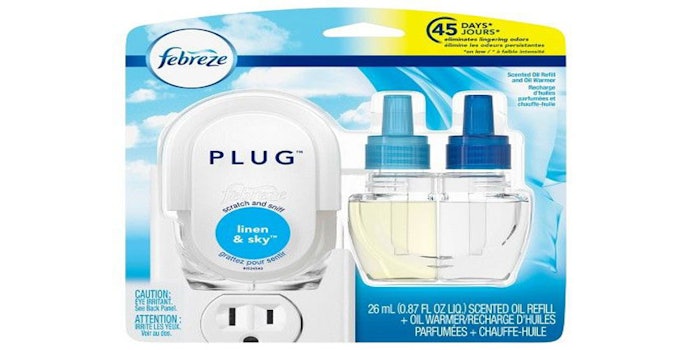 The new Febreze plugin releases scents on with timed technology to ensure the fresh smell lasts.