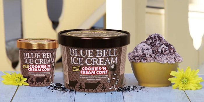 The flavor combines cookies 'n cream with chocolate coated ice cream cone pieces. Photo: Blue Bell Creameries' Facebook.