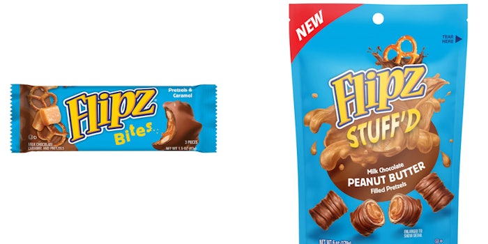 Flipz's new flavors include peanut butter filled pretzels and caramel pretzel bites.