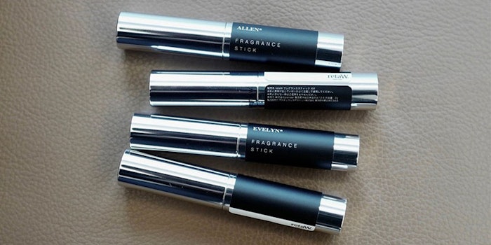 The new line of solid fragrances comes in a lipstick-like applicator and features four scents.