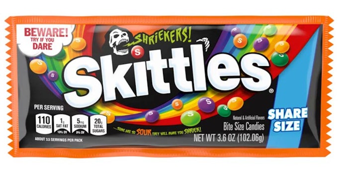 Skittles Shriekers will include five different flavors, including Citrus Scream, Ghoulish Green Apple, Rattled Raspberry, Shocking Lime and Spine-Tingling Tangerine.