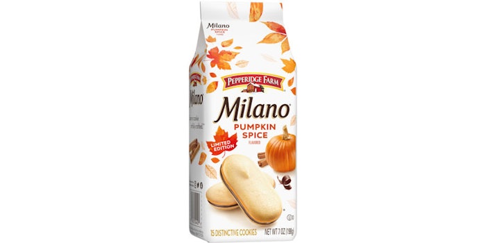 The seasonal treat is filled with a layer of chocolate and a layer of pumpkin spice.