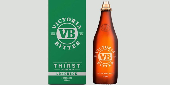 The fragrance is made from perfume oil combined with an extract from the same hops that are used to brew Victoria Bitter.