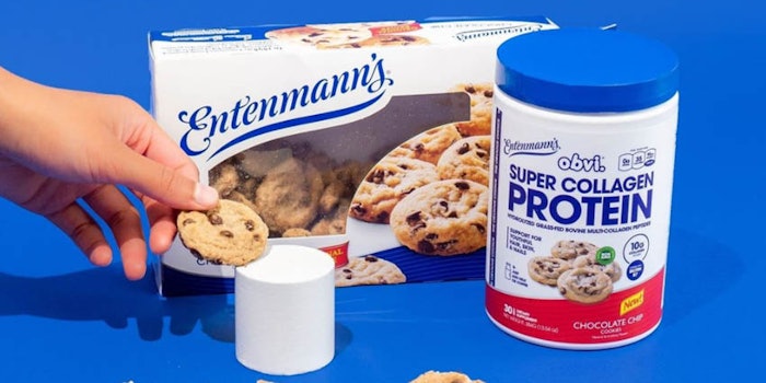 Obvi recently collaborated with Entenmann's to create a chocolate chip cookie flavored collagen protein.