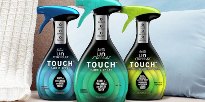The Unstopables Touch Fabric Spray has scratch 'n sniff qualities and is intended to release scent from fabrics for up to 100 touches after use.