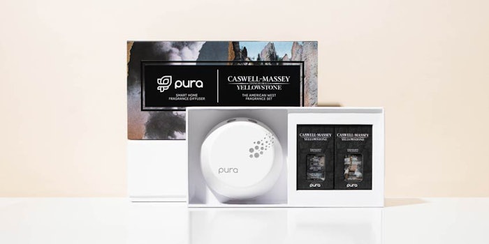 The set includes Pura's Smart Home Diffuser and two Caswell Massey fragrances inspired by Yellowstone National Park.