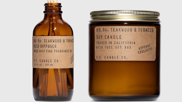 The candle and reed diffuser bundle set features a teakwood and tobacco fragrance with scent notes of O.G. leather, teak and orange.