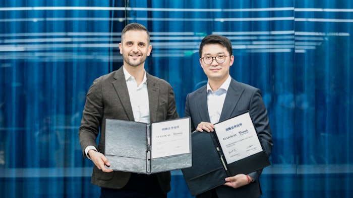 Firmenich and Harmay will contribute to the development of the fine fragrance category in China and support the development of new fragrance brands. (Pictured from L to R: Olivier Viejo, head of Fine Fragrance, Firmenich China and Jason Ju, co-founder, Harmay.)