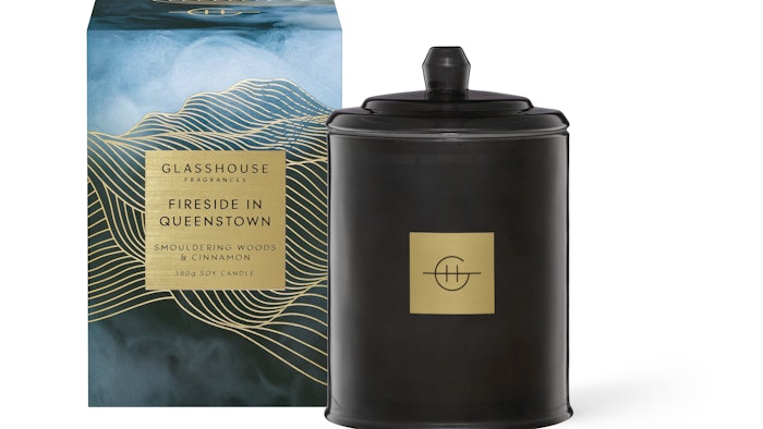 Fireside in Queenstown features a woody fragrance with top notes of clove and cinnamon, middle notes of orris and base notes of guaiac wood and tonka.