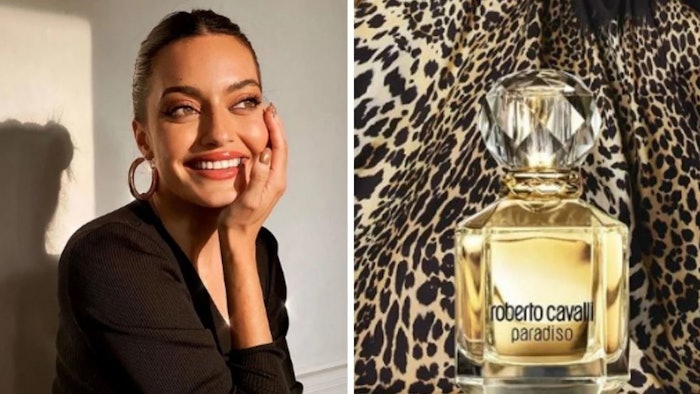 The campaign includes three of Cavalli's fragrances, Signature, Uomo and Paradiso, all with floral, citrus and woody notes.