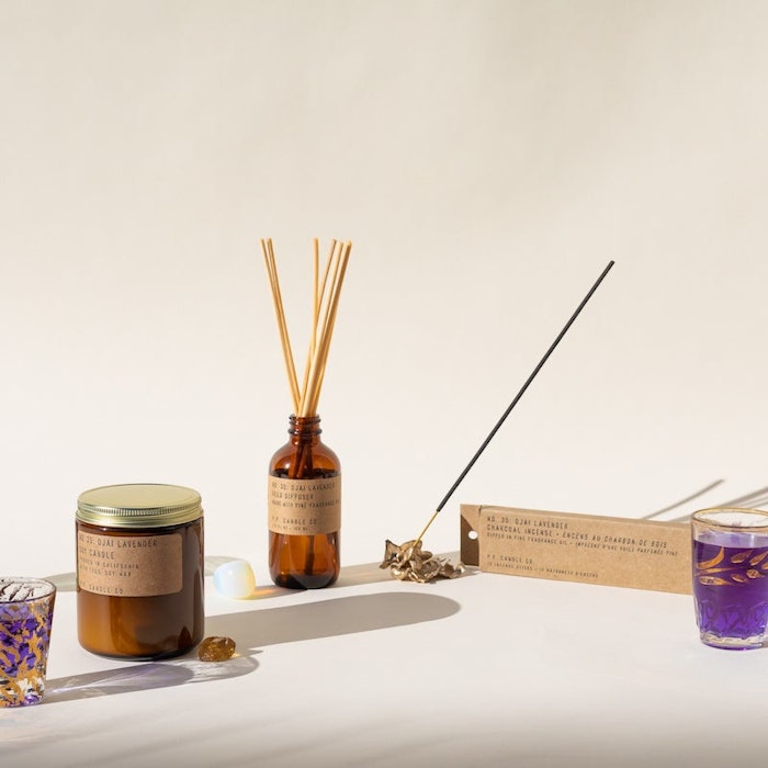 Ojai Lavender is available as a soy candle, reed diffuser or incense sticks.