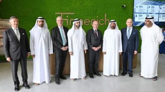 L to R: Marwan Abdulaziz Janahi, managing director of Dubai Science Park; Gilbert Ghostine, CEO of Firmenich; His Highness Sheikh Ahmed bin Saeed Al Maktoum, chairman of Dubai Civil Aviation Authority, chairman of Dubai Airports, chairman of Emirates Airline and Group and chairman of Dubai Holding; federal councilor Ueli Maurer, minister of Finance of Switzerland; H.E. Malek Al Malek, director general of Dubai Development Authority and CEO of TECOM Group; Arnaud Bachellier, general manager of Firmenich in the region; Abdulla Belhoul, chief commercial officer of TECOM Group; H.E. Massimo Baggi, ambassador of Switzerland to the UAE and Bahrain.