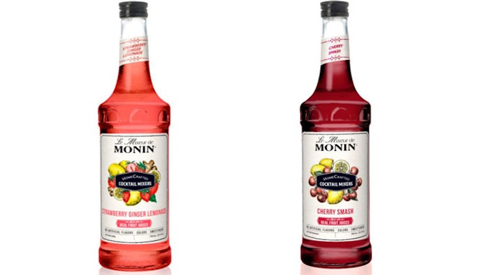 The new HomeCrafted Cocktail Mixers include Strawberry Ginger Lemonade and Cherry Smash, joining the now five-flavor line of Monin HomeCrafted Cocktail Mixers.