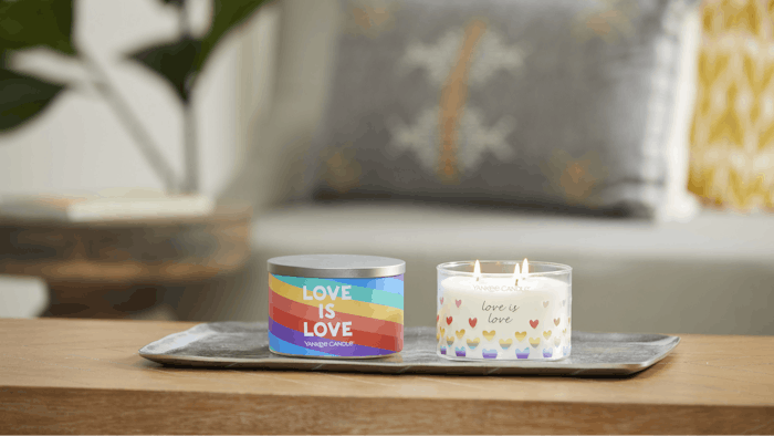 Yankee Candle's Love is Love features notes of stone fruits, strawberries, honeysuckle, rose and warm woods.