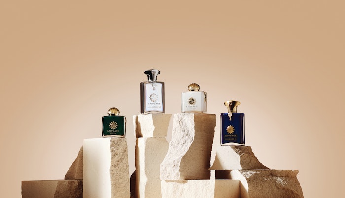 Amouage Exceptional Extract collection features five scents (L to R): Epic 57, Reflection 45, Honour 43 and Interlude 53.