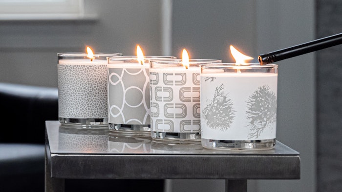Artistscent x Modernist's Ron Chereskin collection includes four candles: Circles, Pebbles, Chain Link and Coral.