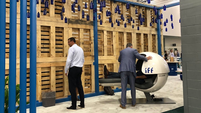 At WPC IFF showcased a nap pod fitted with one of the company's science-based “scent for better sleep” solutions, created in collaboration with Sleepscore.