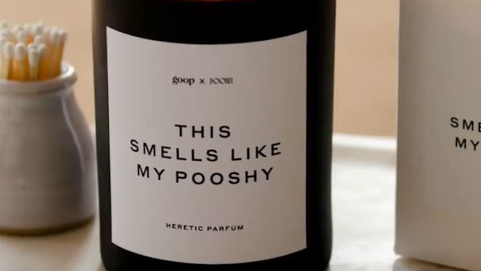This Smells Like My Pooshy candle is a black gardenia-scented candle with floral, woody notes.