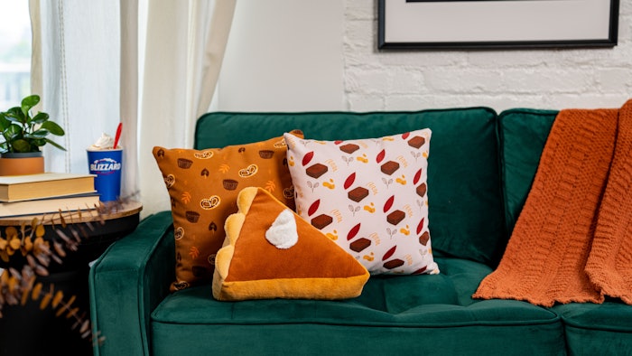 The collection is available in two unique sets of three pillows inspired by, and scented with, the new Fall Blizzard Treat Menu.