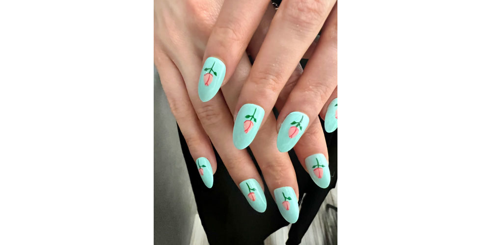 Vintage Rose nail look as part of the Batsheva NYFW show, nails by Holly Falcone