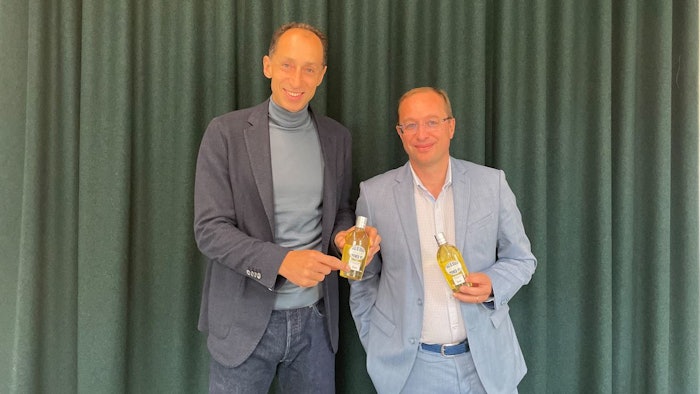 Stay tuned for an interview with Loop Industries' European representative, Laurent Auguste (L) and L'Occitane en Provence's packaging R&D director, David Layard (R).
