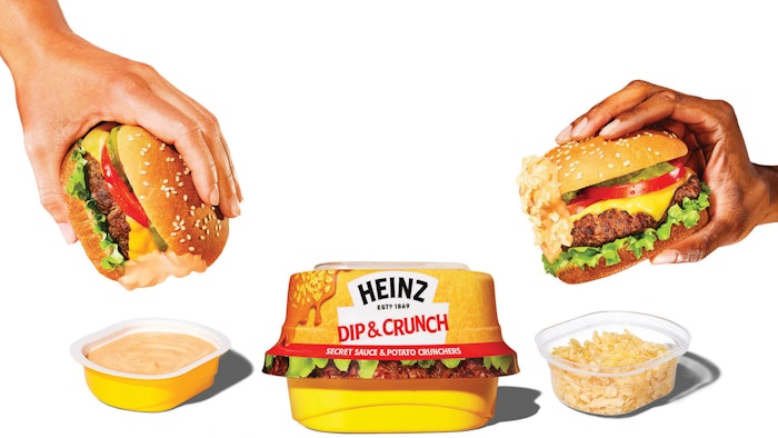 Heinz’s Dip & Crunch is designed to elevate the burger-eating experience and is available in Regular and Spicy varieties; courtesy of Kraft Heinz.