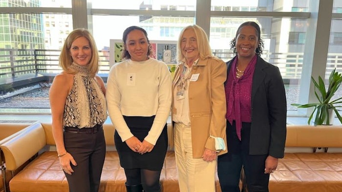 L to R: Robin Mason (president, Fine Fragrances NAM, Firmenich), Alyssa Burch (student recipient), Virginia Bonofiglio (chair, Cosmetics and Fragrance Marketing program (BS) at FIT) and Tammy Hudson (VP, HR NAM, Firmenich).