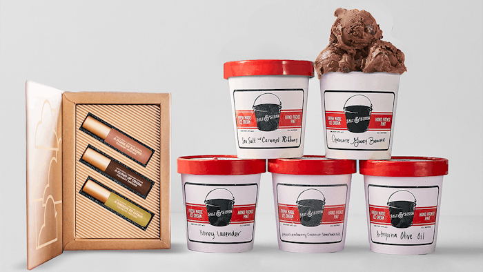 The holiday bundle offers three travel-sized fragrances paired with five pints of ice cream.