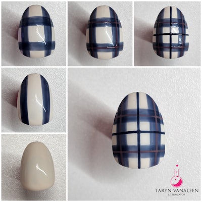 Blue plaid nail art
