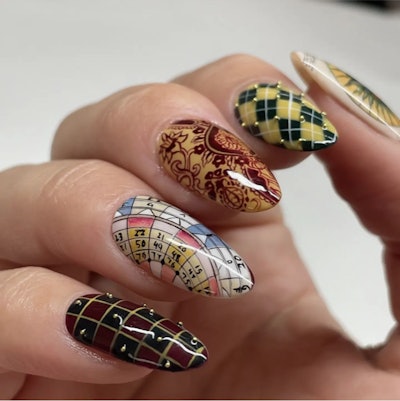 Tudor-era mini portrait nail art by Tahvya Krok