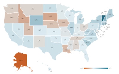 Wisevoters shows the change in visits to beauty salons and spas across the country from last year to this year.