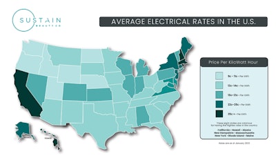 Sustain Beauty Co shares its map of average electricity rates.