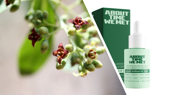 About Time We Met, is an Australian-made proof-of-concept range including a skin oil, repair serum, radiance serum, restorative night cream, day cream, foaming cleanser, refreshing mist, cream cleanser and AHA clay mask, all of which featured Indian sandalwood oil. Inclusion levels of the oil ranged from from 0.2% to 5.0%, according to Quintis.