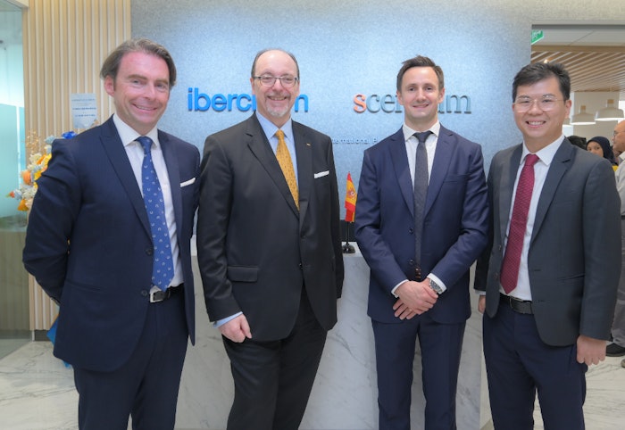 José Balibrea, Managing Direct of Iberchem Group, Francisco Aguilera, Ambassador of Spain in Indonesia, Pierre Marchadier, General Manager of Iberchem Indonesia, Yong Chuan Lew, Regional Director, Fragrances & Flavours Asia, Croda.