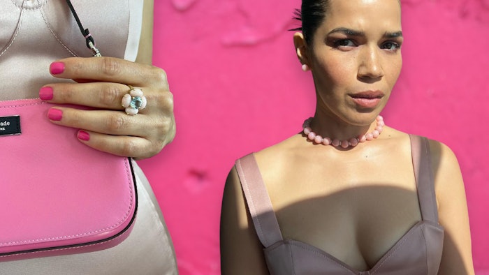 Nail artist Diem Truong (@nailsbydiem) created America Ferrera's pink manicure for the Barbie Premiere in Los Angeles.